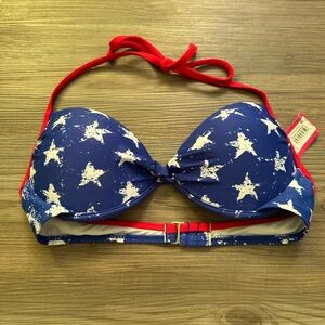 Xhilaration Blue and Red Star Print Bikini Top NWT